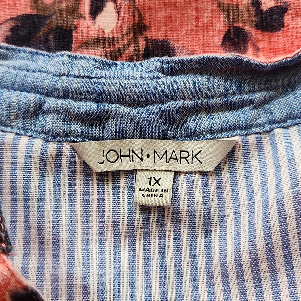 John Mark Tunic Top Women Size 1X Linen V Neck Button Cottagecore Hippie Boho - Picture 4 of 17